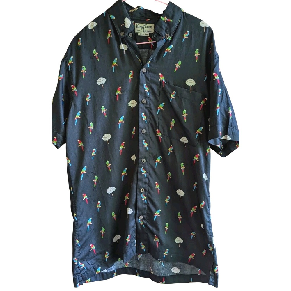 Kenny Flowers Shirt Mens M Slim Limited Edition Parrot Hawaiian Button Resort